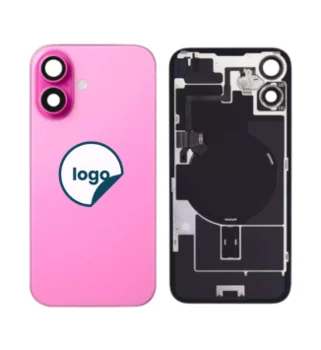 Back Glass for iPhone 16 Plus with Camera Lens + Metal Plate + Wireless NFC Charging + Magsafe Magnets + Flashlight Flex - Pull A (Pink)