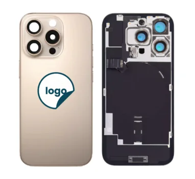 iPhone 16 Pro Max bagglas med kameralinse+metalplade+Trådløs oplader flex+Magsafe magnet+Flashlight flex- OEM (Diagnosticerbart) (Desert Titanium)