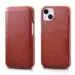 iCarer Curved Edge Genuine Leather Flip Case for iPhone 13 Red