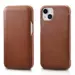 iCarer Curved Edge Genuine Leather Flip Case for iPhone 13 Brown